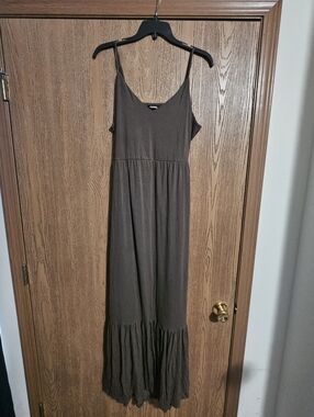 Express Olive Green Maxi Slip Dress with Ruffle Hem